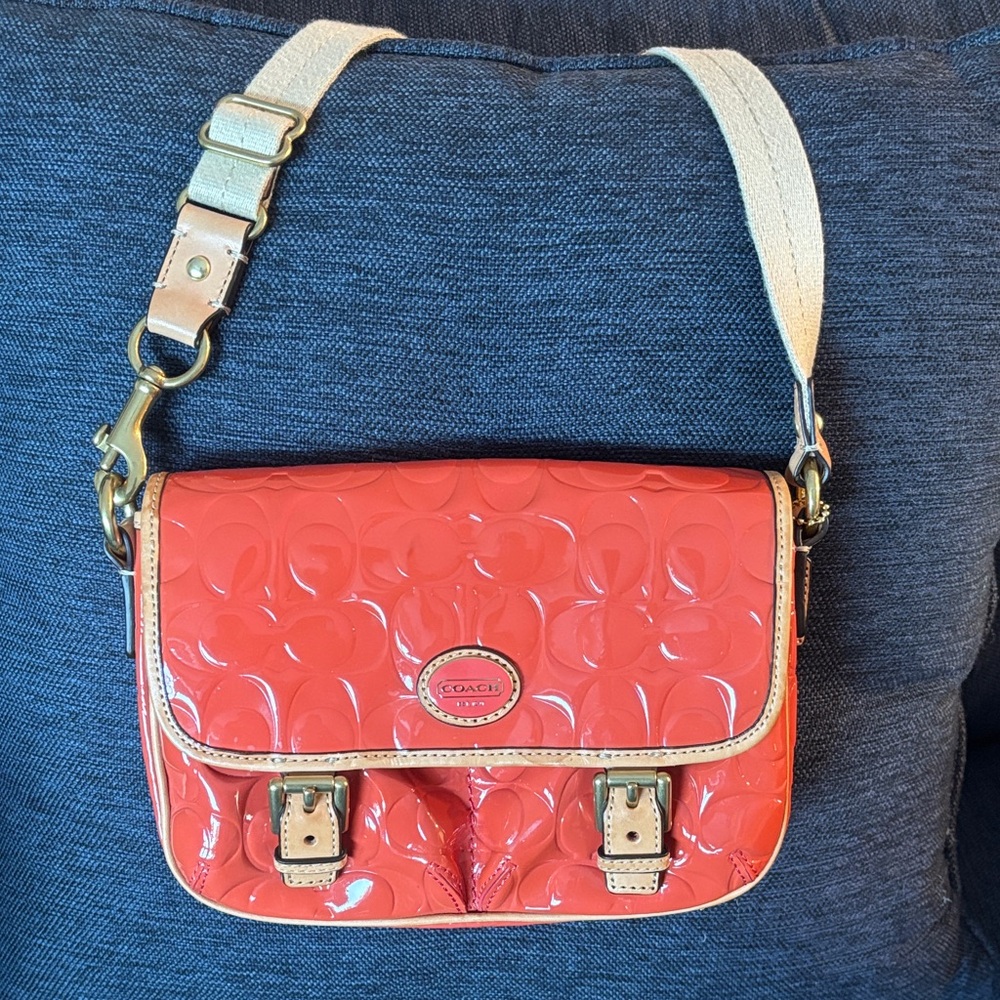 Coach Orange Patent Leather Crossbody Bag